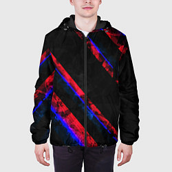 Куртка с капюшоном мужская Неоновые штрихи геометрия, цвет: 3D-черный — фото 2