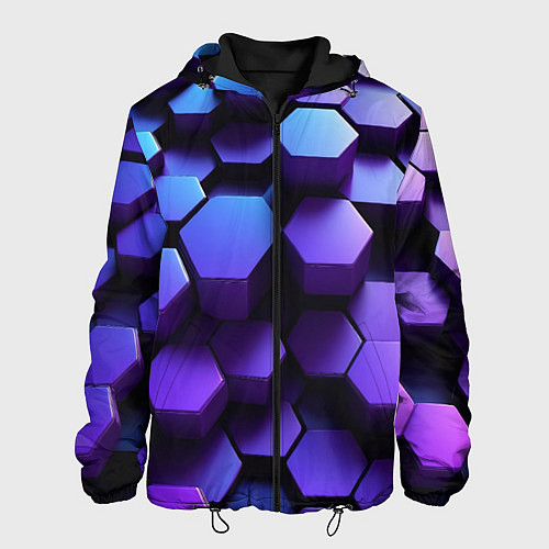 Мужская куртка Абстрактные трехмерные фиолетовые гексагоны / 3D-Черный – фото 1