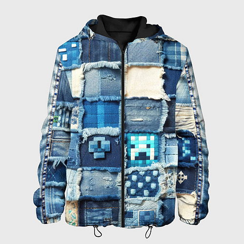 Мужская куртка Minecraft на пэчворк дениме / 3D-Черный – фото 1