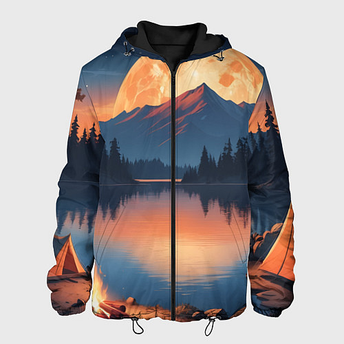 Мужская куртка Костер на берегу озера / 3D-Черный – фото 1