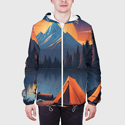 Куртка с капюшоном мужская Палатка на берегу озера, цвет: 3D-белый — фото 2