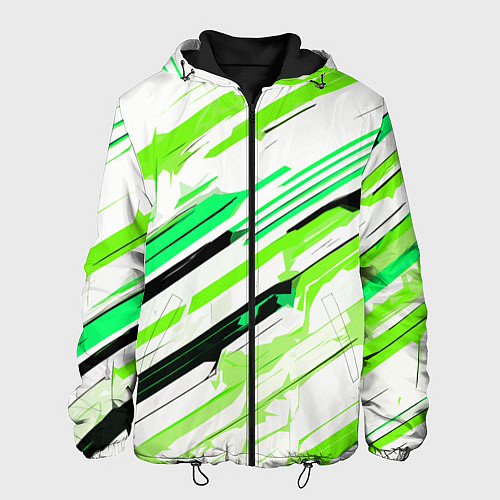 Мужская куртка Чёрно-зелёно-салатовые полосы на белом фоне / 3D-Черный – фото 1