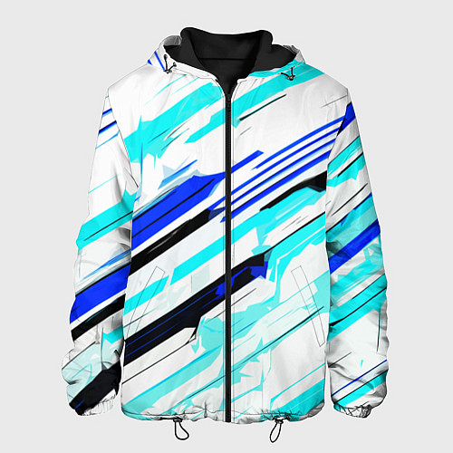 Мужская куртка Чёрно-сине-голубые полосы на белом фоне / 3D-Черный – фото 1