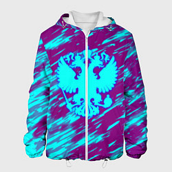 Куртка с капюшоном мужская Герб РФ холодные краски, цвет: 3D-белый