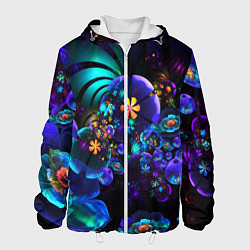 Куртка с капюшоном мужская Оптический фрактальный цветок, цвет: 3D-белый