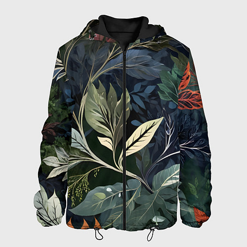 Мужская куртка Объемные листья / 3D-Черный – фото 1