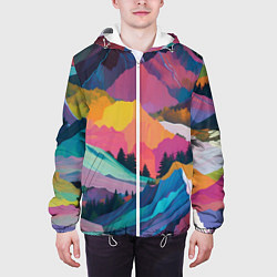 Куртка с капюшоном мужская Красочные горы, цвет: 3D-белый — фото 2