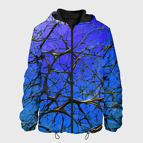 Мужская куртка Чёрные волокна и синий фон абстракция / 3D-Черный – фото 1