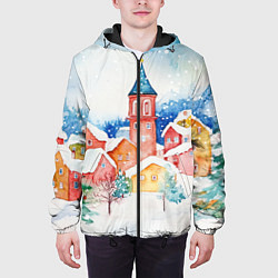Куртка с капюшоном мужская Новогодний сказочный город, цвет: 3D-черный — фото 2