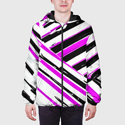 Куртка с капюшоном мужская Розово-чёрные полосы на белом фоне, цвет: 3D-черный — фото 2