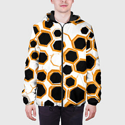 Куртка с капюшоном мужская Чёрно-жёлтые шестиугольники на белом фоне, цвет: 3D-черный — фото 2