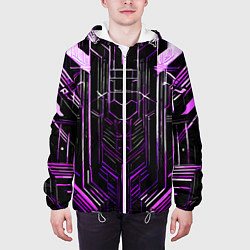 Куртка с капюшоном мужская Purple lines on a black background, цвет: 3D-белый — фото 2