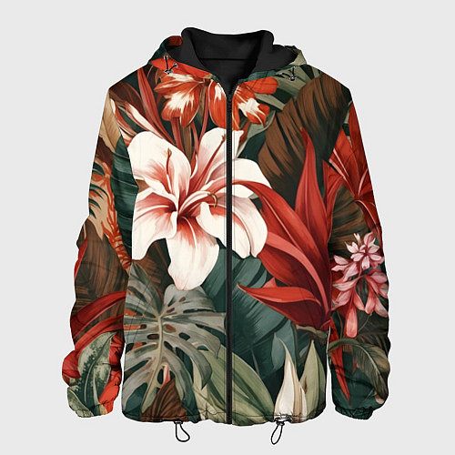 Мужская куртка Алые тропические цветы / 3D-Черный – фото 1