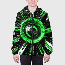 Куртка с капюшоном мужская Чёрно-зелёная сфера киберпанк, цвет: 3D-черный — фото 2