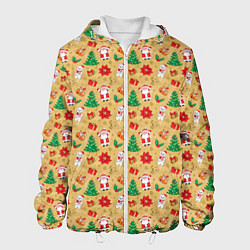 Куртка с капюшоном мужская Новогодние игрушки на золотистом, цвет: 3D-белый
