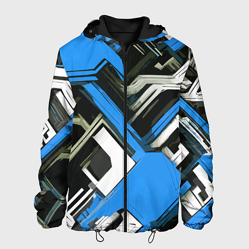 Мужская куртка Сине-белый техно паттерн на чёрном фоне / 3D-Черный – фото 1