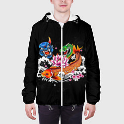 Куртка с капюшоном мужская Татуировка рыба кои, цвет: 3D-белый — фото 2