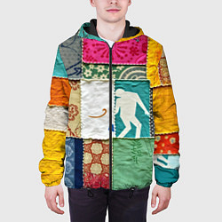 Куртка с капюшоном мужская Пэчворк с человечком, цвет: 3D-черный — фото 2