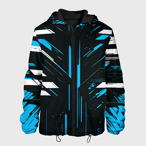 Мужская куртка Сине-белые полосы и точки на чёрном фоне / 3D-Черный – фото 1