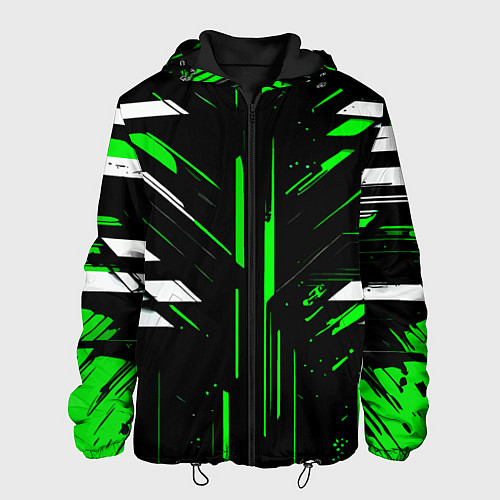 Мужская куртка Зелёно-белые полосы и точки на чёрном фоне / 3D-Черный – фото 1