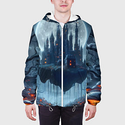 Куртка с капюшоном мужская Замок Дракулы и неоновые грибы - нейроарт фантазия, цвет: 3D-белый — фото 2
