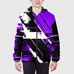 Куртка с капюшоном мужская Diagonal black and white stripes on a purple backg, цвет: 3D-черный — фото 2