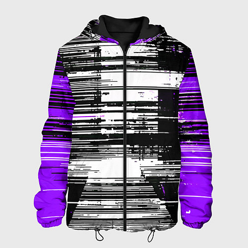 Мужская куртка Горизонтальные чёрные линии на бело-фиолетовом фон / 3D-Черный – фото 1