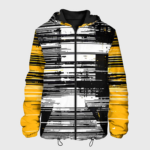 Мужская куртка Горизонтальные чёрные линии на бело-жёлтом фоне / 3D-Черный – фото 1