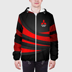 Куртка с капюшоном мужская Mitsubishi - красная волна, цвет: 3D-белый — фото 2