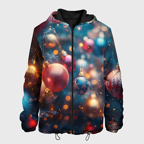 Мужская куртка Красные и синие шары на фоне елки / 3D-Черный – фото 1