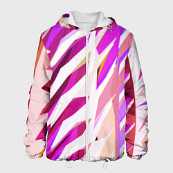 Куртка с капюшоном мужская Бело-розовая абстракция, цвет: 3D-белый