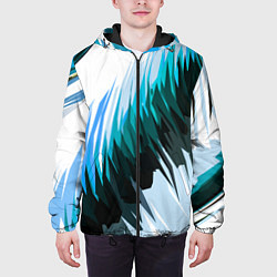 Куртка с капюшоном мужская Чёрно-синие острые полосы на белом фоне, цвет: 3D-черный — фото 2