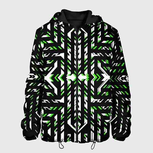 Мужская куртка Чёрно-зелёный диагональные полосы на белом фоне / 3D-Черный – фото 1