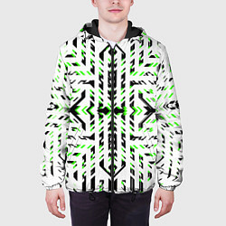 Куртка с капюшоном мужская Чёрно-зелёный диагональные полосы на белом фоне, цвет: 3D-черный — фото 2