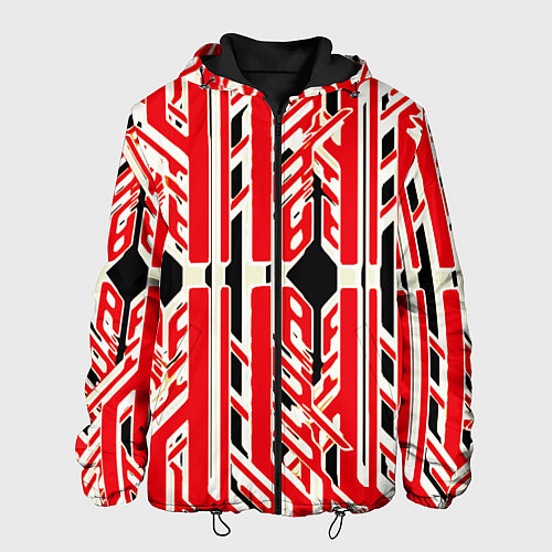 Мужская куртка Бело-красные техно полосы на чёрном фоне / 3D-Черный – фото 1