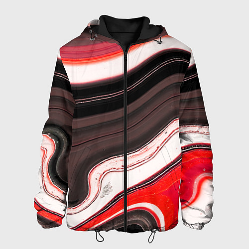 Мужская куртка Волнистые горизонтальные чёрно-красные полосы на б / 3D-Черный – фото 1