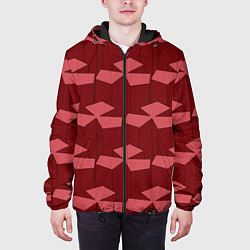 Куртка с капюшоном мужская Геометрический узор из вишнево красных блоков, цвет: 3D-черный — фото 2