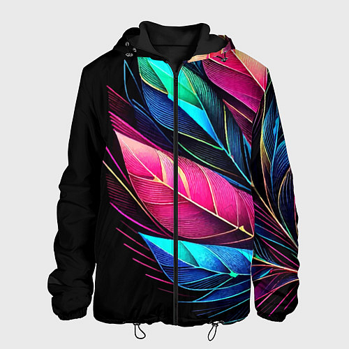 Мужская куртка Букет из цветных перьев - неон / 3D-Черный – фото 1