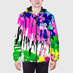 Куртка с капюшоном мужская Colorful abstraction - aloha, цвет: 3D-черный — фото 2