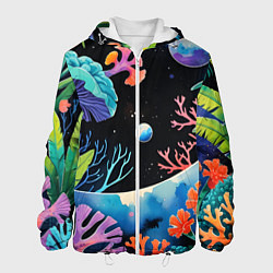 Куртка с капюшоном мужская Подводная фантастика, цвет: 3D-белый
