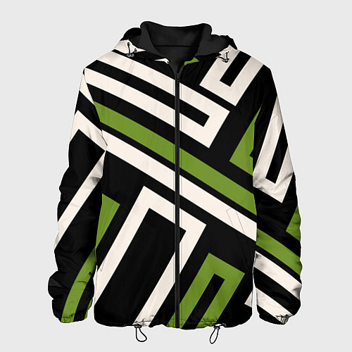 Мужская куртка Прямоугольники по диагонали-зеленый, черный / 3D-Черный – фото 1