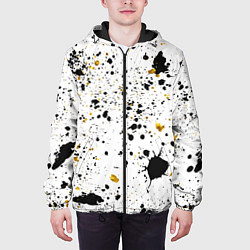 Куртка с капюшоном мужская Черные и золотистые пятна краски на белом фоне, цвет: 3D-черный — фото 2