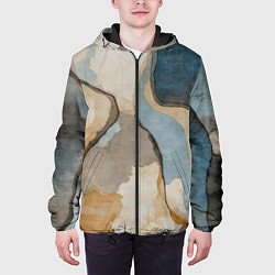 Куртка с капюшоном мужская Абстракция с песком и водой, цвет: 3D-черный — фото 2