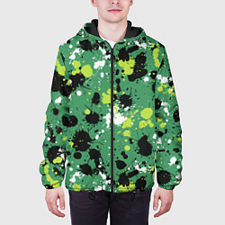 Куртка с капюшоном мужская Кляксы на зелёном, цвет: 3D-черный — фото 2
