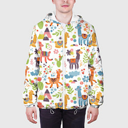 Куртка с капюшоном мужская Ламы паттерн, цвет: 3D-белый — фото 2