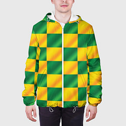 Куртка с капюшоном мужская Желтый и зеленый геометрический паттерн, цвет: 3D-белый — фото 2
