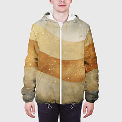 Куртка с капюшоном мужская Бежево-золотые полосы с блестками, цвет: 3D-белый — фото 2