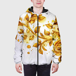 Куртка с капюшоном мужская Золотые листья на белом, цвет: 3D-черный — фото 2