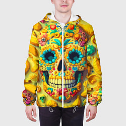 Куртка с капюшоном мужская Красочный летний паттерн с черепом - нейроарт, цвет: 3D-белый — фото 2