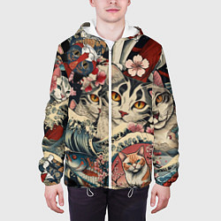 Куртка с капюшоном мужская Котики и рыбки в сакуре, цвет: 3D-белый — фото 2